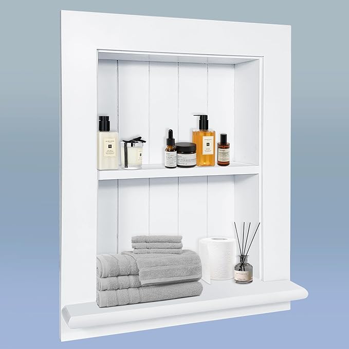 Royxen Bathroom Wall Cabinet with 2-Tier Shelves,Wooden Recessed Medicine Cabinet Over Toilet Storage Cabinet,Bathroom Cabinet Wall Mount for Home Storage, 14 x 18 Inch, White