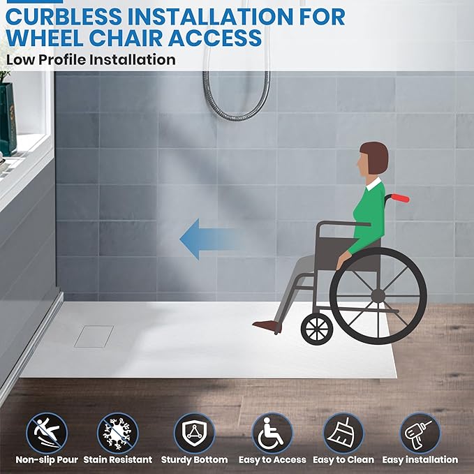 Shower Base with Drain, Non-Slip Shower Pan 60"×36", White SMC Shower Tray for Bathroom Assembly