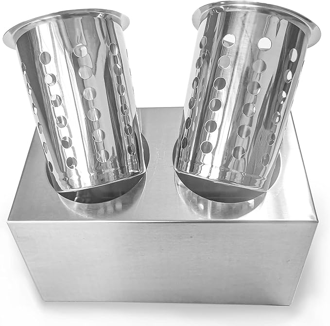 Flatware Organizers Stainless Steel Cylinder Flatware Silverware Utensil Holder Organizer Caddy (2 holes)