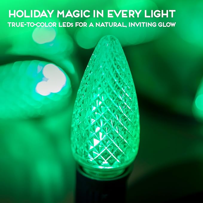 HLO Lighting Set of 500 Green C9 Faceted LED Christmas Light Bulbs for Indoor & Outdoor Use | Durable Replacement Bulbs