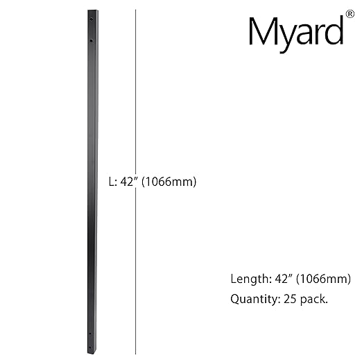 Myard 42 Inches Estate Hollow Square Iron Deck Balusters Furniture with Screws for Facemount Decking Railing Porch Fence Staircase Banister Balustrade(25-Pack, Matte Black)
