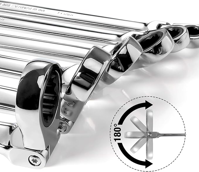 DURATECH 12 * 13 mm Extra Long Flex-Head Ratcheting Wrench, Metric, CR-V Steel