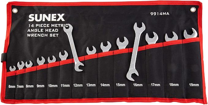 SUNEX TOOLS 9914M Metric Angle Wrench Set, Fully Polished, 6mm - 19mm, 14-Piece