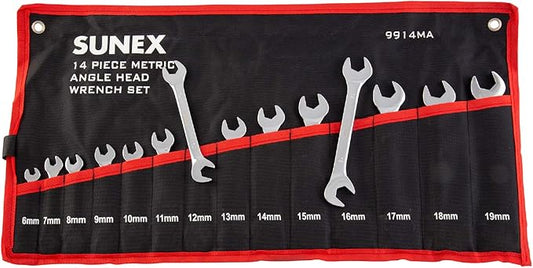 SUNEX TOOLS 9914M Metric Angle Wrench Set, Fully Polished, 6mm - 19mm, 14-Piece