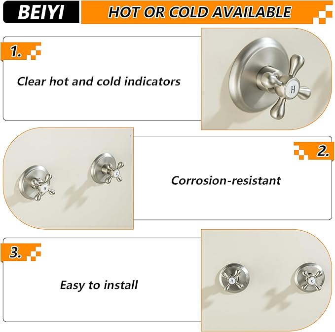 2 Handle Shower Faucet, Two Handles Shower Faucet Set with 5 Modes Rainfall Shower Head 2 Knobs Single Function Shower Trim Kit with Brass Rough-in Valve, Brushed Nickel