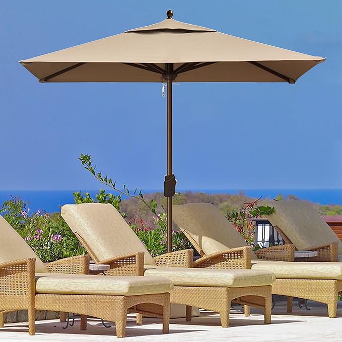 EliteShade USA 10-Year-Non-Fading 6x6Ft Square Market Umbrella Patio Outdoor Table Umbrella with Ventilation, Heather Beige