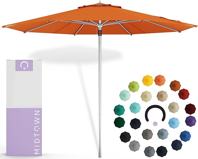 Midtown Umbrellas Push Pop Sunbrella Umbrella 10 Feet Large Outdoor Umbrella With Canvas Tuscan Acrylic Fabric - Deck Patio Umbrella, Backyard Umbrella, Garden Umbrella & Pool Umbrella - Black Pole
