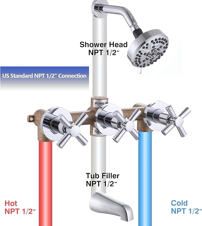 3 Handle Tub Shower Faucet Set, Bathtub Shower Faucet With Tub Spout Chrome Tub and Shower Trim Kit with Valve
