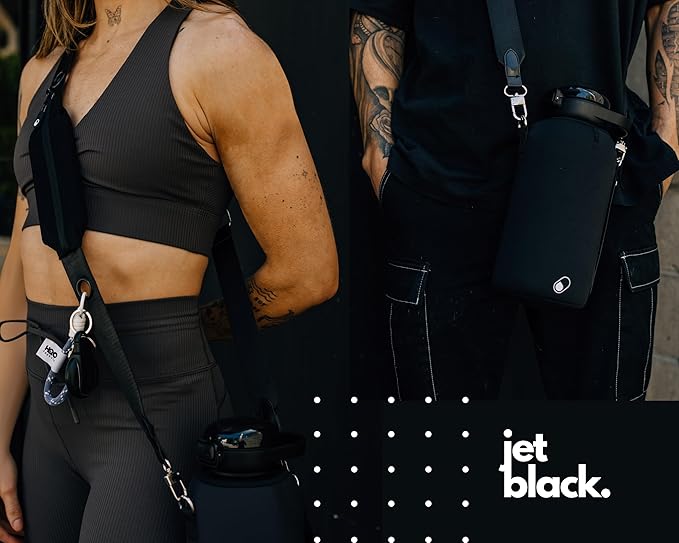 H2O Capsule Half Gallon Insulated Water Bottle With Straw - Stainless Steel Thermos Water Bottle With Sipping/Chugging Lid & Shoulder Strap For Storage - 64 oz Vacuum Flask, Keeps Hot Cold (Black)