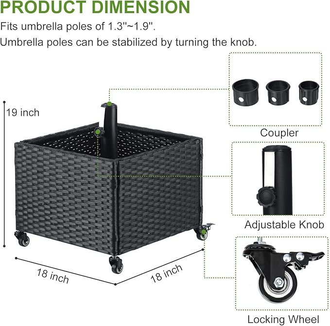 LEWIS&WAYNE Outdoor Umbrella Base with Fillable Planter Box Heavy Duty Patio Umbrella Stand with 4 Wheels Rolling Umbrella Holder for Outdoor Patio Deck Garden