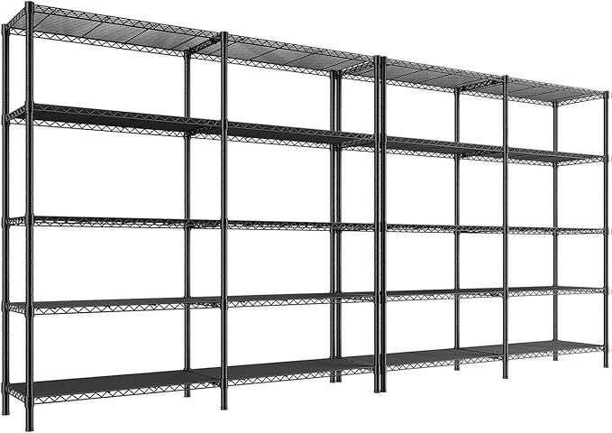 REIBII1450LBS Metal Shelving Unit Storage Shelves 5 Tier Wire Shelving 58.1''W Pantry Shelves Wire Shelf Adjustable Garage Shelving Heavy Duty Storage Rack for Pantry Kitchen Garage, Black，2 Pack