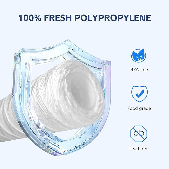 BLUERISE 5 Micron 10"x2.5" Wire Wound Whole House Water Filter Replacement Cartridge - 6 Pack