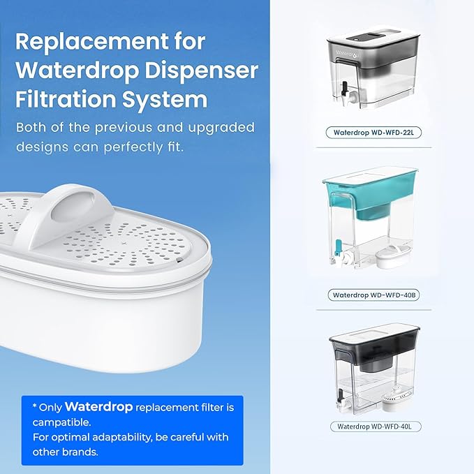 Waterdrop WD-PF-01A Plus NSF Certified Replacement Filters for All Waterdrop Pitcher and Dispenser Filtration System, Reduces PFAS, PFOA/PFOS, Last Up to 200 Gallons (3 Packs)