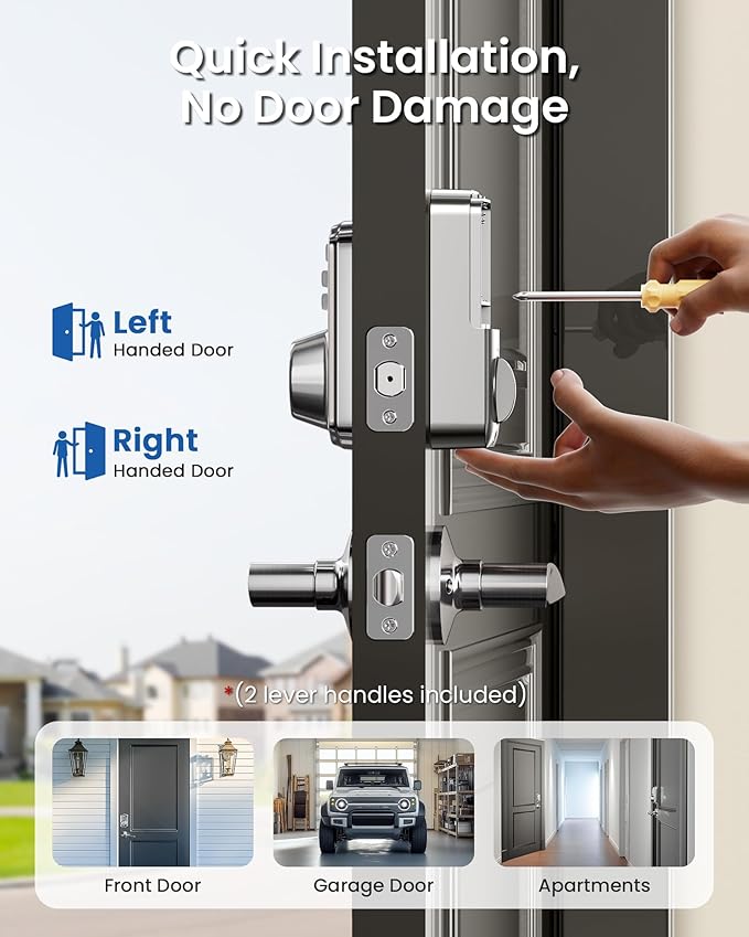 Veise Keyless Entry Door Lock with 2 Lever Handles - Electronic Keypad Deadbolt, Easy Installation Digital Smart Front Door Lock Set, Satin Nickel