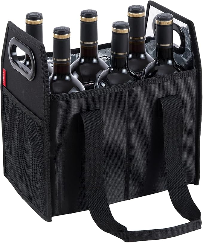 Bottle Wine Carrier Collapsible 6 Bottle Storage Box Reusable Portable Wine Bottle Carrier Case for Tote Bag Moving, Vacation Bottle Caddy Grocery Shopping Wine Tasting Accessory