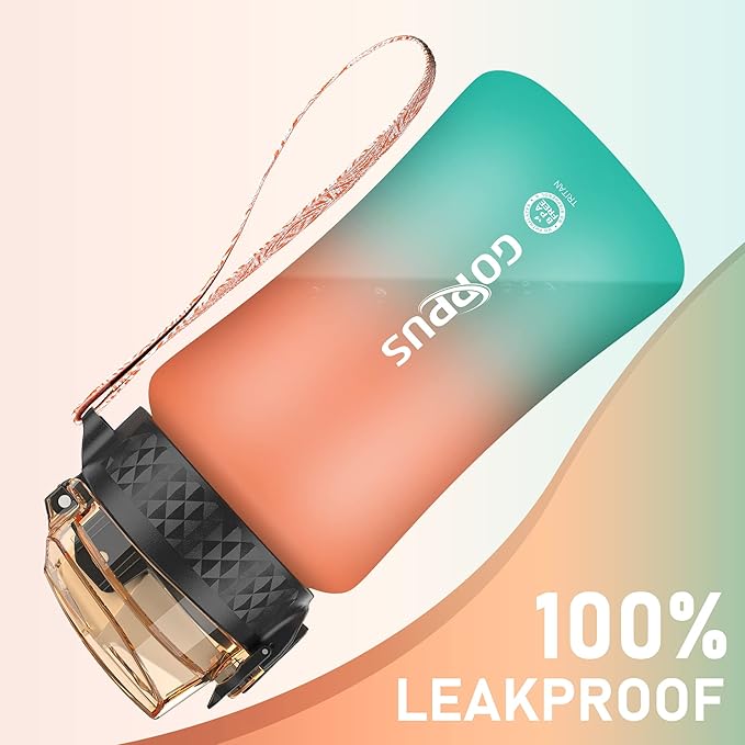 GOPPUS Kids Water Bottle with Straw Spout Lid 10pcs Stickers 12 oz Leak-proof BPA Free Motivational Time Marker Tritan Plastic Water Bottles for Girls Boys School Sports