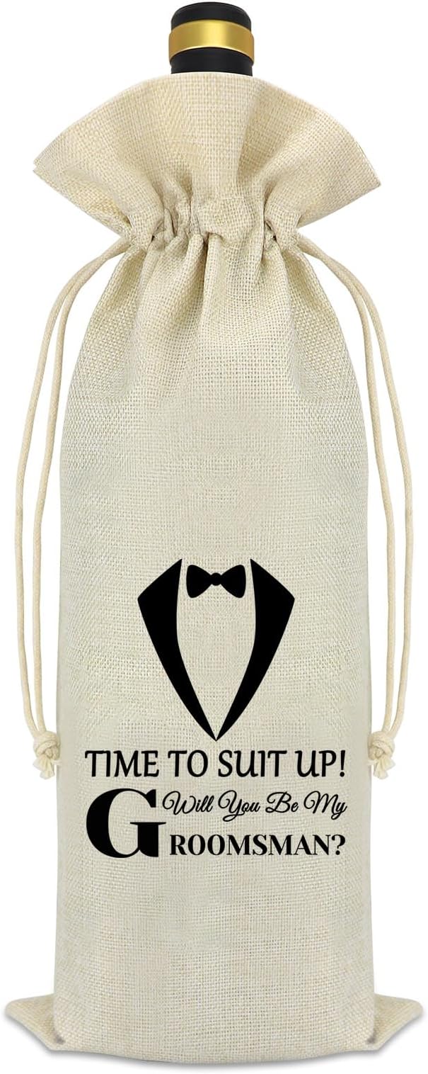 Groomsmen Proposal Gift for Wedding Wine Bag for Men Best Man Proposal Gifts Bachelor Party Decorations Favors Reusable Wine Bottle Gift Bag with Drawstrings Engagement Wedding Gift for Best Friend