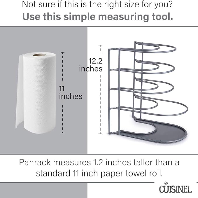 Cuisinel Pots and Pans Organizer Rack for Cast Iron Skillets, Griddles - Heavy Duty, Holds Up to 50 LBS- Horizontal/Vertical Use - Durable Steel Construction - Grey 12.2"-Inch - No Assembly Required