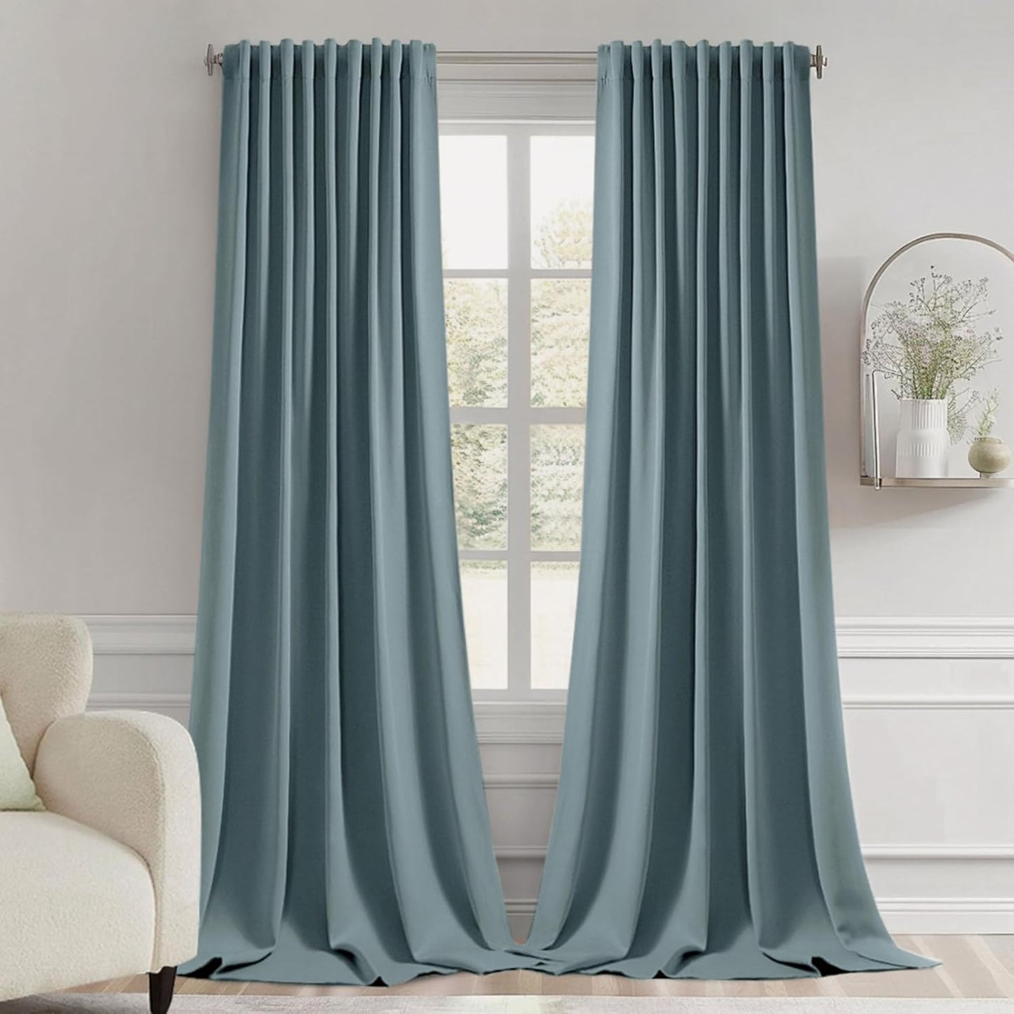 MIULEE Greyish Blue Back Tab Blackout Curtains 102 Inch Long 2 Panels Set for Bedroom, Rod Pocket/Pinch Pleated Thermal Insulated Living Room Darkening Light Blocking Floor to Ceiling Drapes