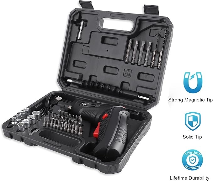 47 in 1 Electric Screwdriver Set, 3.6V Cordless & Rechargeable, 3.5N·m Max Torque, USB Power Rechargeable Screwdriver with 44pcs Driver Bits, Ideal for Small Projects