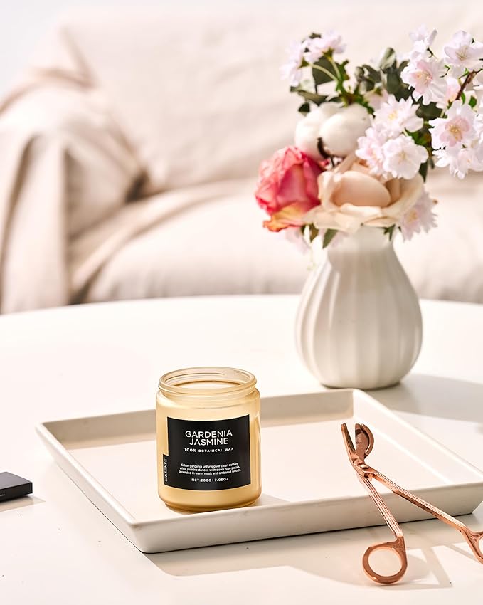 M&SENSE Gardenia Jasmine Scented Candle, 50 Hours Slow Burning Clean Non Toxic 7.05oz 2 Wicks Highly Scented Aromatherapy Candle for Housewarming Gifts, Long Lasting Fragrance for Bath & Office