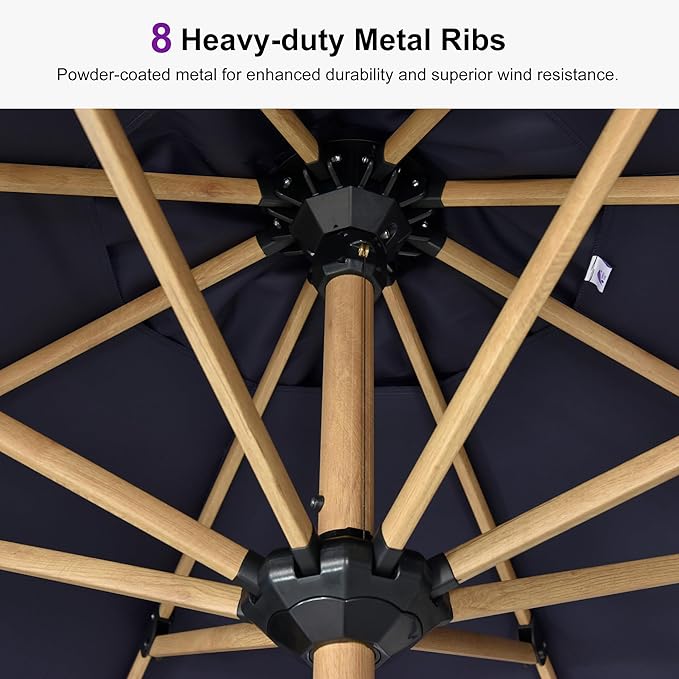 PURPLE LEAF 10' x 10' Square Patio Umbrella Outdoor Table Umbrella Aluminum Market Umbrella with 8 Sturdy Ribs & Crank Outdoor Umbrellas for Garden Deck Patio, Navy Blue