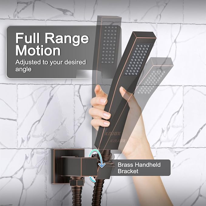 KOJOX Oil Rubbed Bronze Shower System with High Pressure 10 Inch Rainfall Shower Head, Handheld Shower head and Shower Faucet Trim valve, Bathroom Luxury Rain Mixer Shower Set Wall Mounted