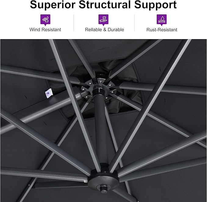 PURPLE LEAF 8 Feet Patio Umbrella Outdoor Cantilever Square Umbrella Aluminum Offset Umbrella with 360-degree Rotation for Garden Deck Pool Patio, Light Grey