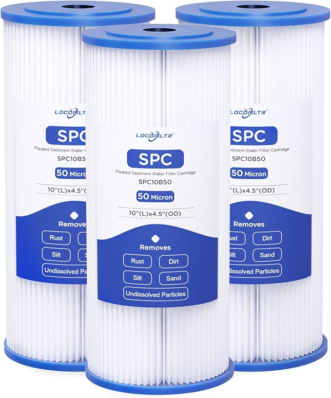 Whole House Water Filter Cartridge Replacement for Well Water, 50 Micron Water Filter 10" x 4.5" Pleated Sediment Water Filter Compatible with FXHSC, R50-BBSA, WFHDC3001, W50PEHD - 3 Pack