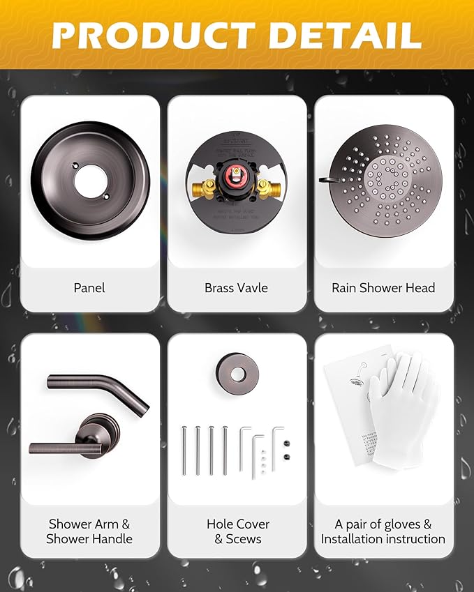 Bathroom Shower Faucet Set Bronze: WOWOW Shower Combo Set with 6-Inch Rain Shower Head, Single Handle Shower Trim Kit Modern Shower System High Pressure (Valve Include）