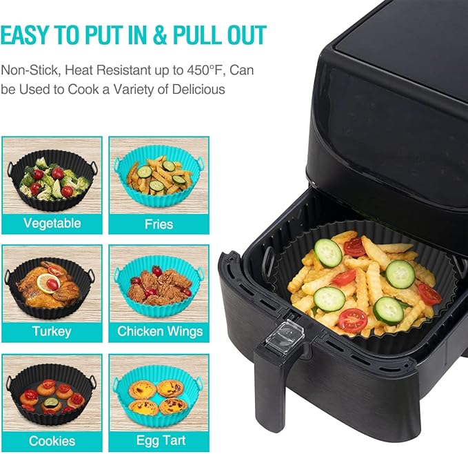 Silicone Air Fryer Liners for Ninja AF101 4QT AF141 5QT AF150 AF161 XL MAX 5.5QT for Ninja Foodi and Most 3-5 Quart Airfryers, Air Fryer Oven Microwave Accessories, Better than Disposable Paper Liner