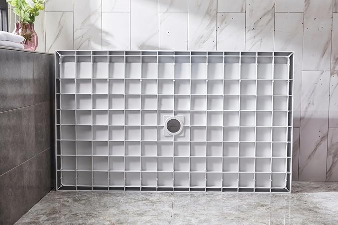 Shower Base 48"×32"×4", Single Threshold Shower Tray with Center Drain, Rectangle SMC Shower Pan, White Slip Resistant Textured Surface Shower Base for Bathroom