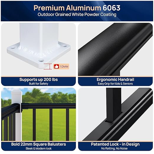 2.56 in x 2.56 in x 42 in White Aluminum Deck Railing Post with Screws & Drill, Outdoor Textured Powder-Coated Finish Stair Railing Post for Decks, Porches & Balconies (1x 42in Post)