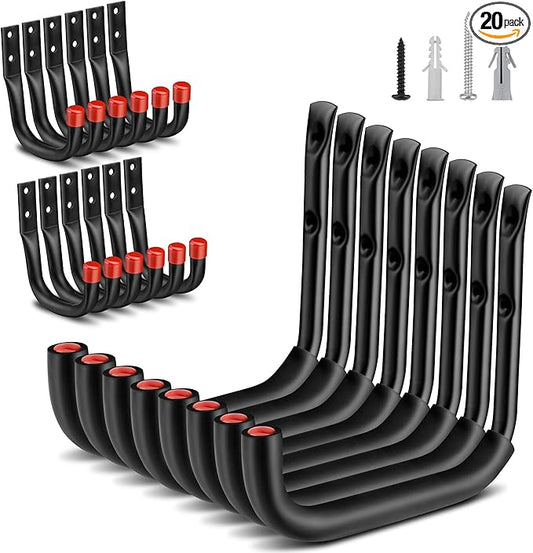 Nacial 20 Pack Garage Hooks Heavy Duty, 9.8" & 3.5" Garage Wall Hook with EVA Pads, 100LBS Capacity Hooks for Hanging Bikes, Kayak Folding Chairs and Hanging Ladders