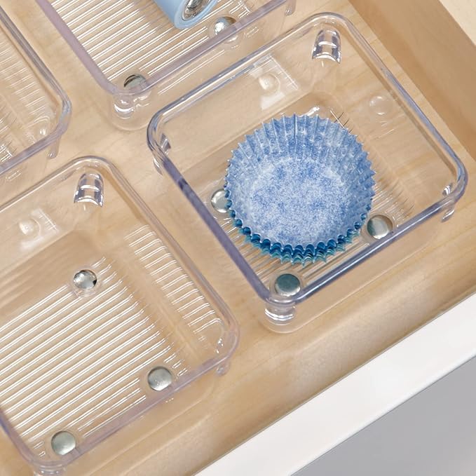 iDesign Linus Plastic Drawer Organizer, Storage Container for Vanity, Bathroom, Kitchen Drawers, 3" x 3" x 2", Set of 2, Clear