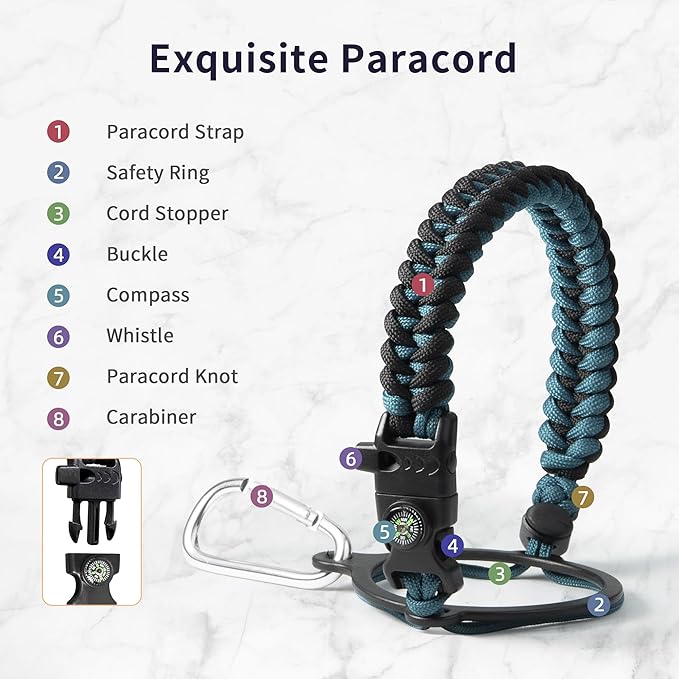 Trebo Water Bottle 40oz with Paracord Handle,Food-grade Double Wall Vacuum Stainless Steel Insulated Jug with Straw Spout Handle Lids, Large Sports Flask Keep Cold & Hot, Ombre: Indigo/Black