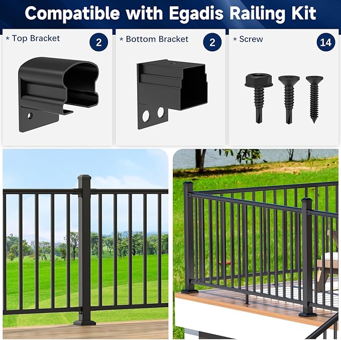 4 Pack Aluminum Deck Railing Bracket Connector, Fixed Railing Bracket, Black Textured Powder-Coat Finish Railing System for Outdoor Decks, Porches & Balconies