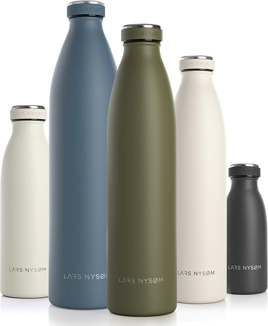 LARS NYSØM Stainless Steel Insulated Water Bottle 12oz 17oz 25oz 34oz 51oz | BPA-free Insulated Thermo Flask for Hot and Cold Beverages | Leakproof Drinking Bottle (Capulet Olive, 34oz)
