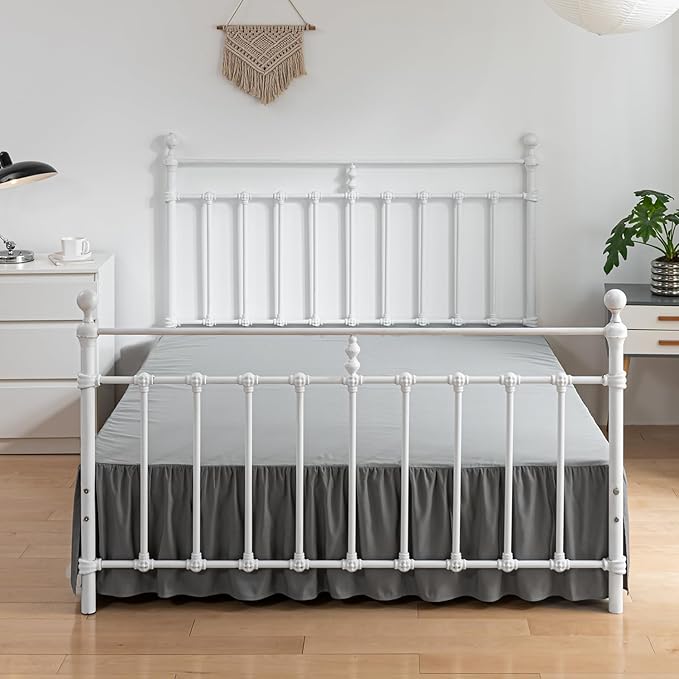 Bed Skirt Ruffled Bed Skirt with Split Corners, 18 Inch Drop Dust Ruffle Bed Skirt with Platform, Grey,King Size