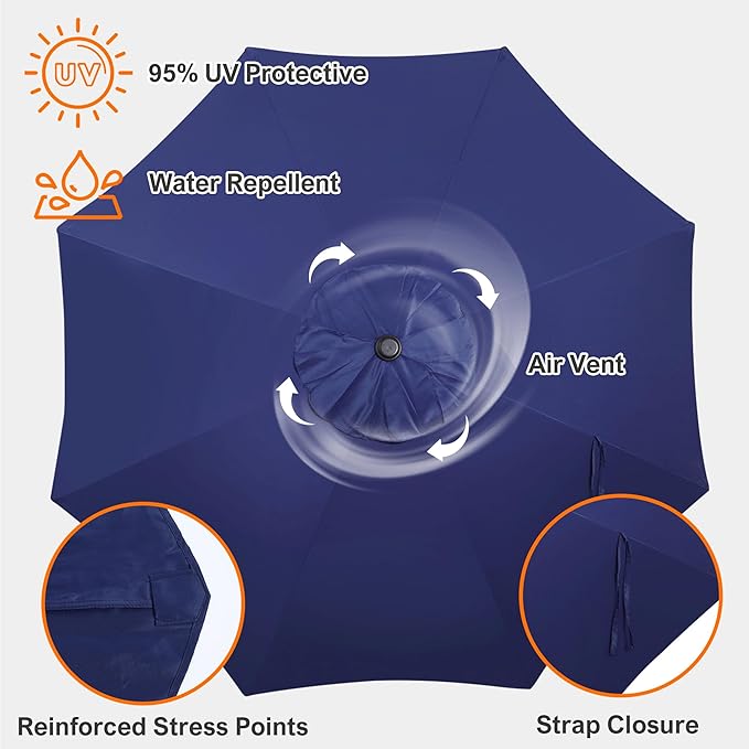 Blissun 9ft Patio Umbrella Replacement Canopy, Market Umbrella Top, Outdoor Table Umbrella Canopy for 8 Ribs, Canopy Only