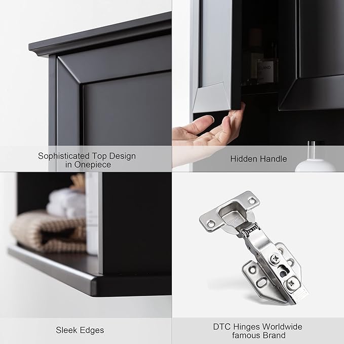 Black Bathroom Wall Cabinet 23x29 inch Wooden Bathroom Medicine Cabinet with 2 Doors and Adjustable Shelf, Wall Mounted Cabinet Over Toilet Storage Cabinet