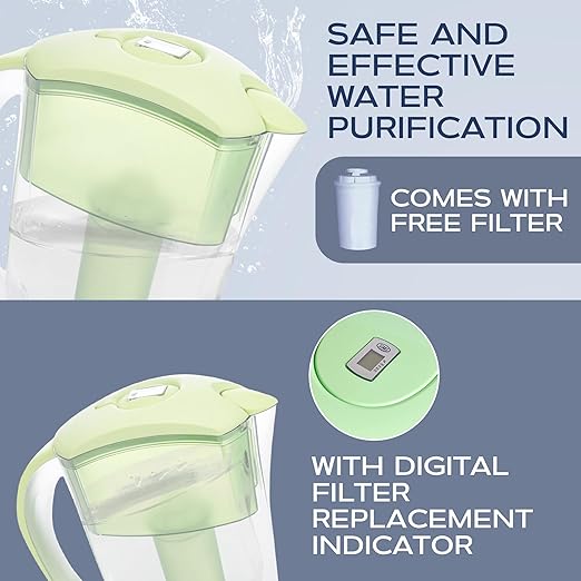 Purified Clean Crystal-Clear Water Filter Pitcher: Experience Enhanced Extraordinary Refreshing Hydration, Enjoying Convenience, Efficient and Quality You Deserve (Green - 2.4 LTS)