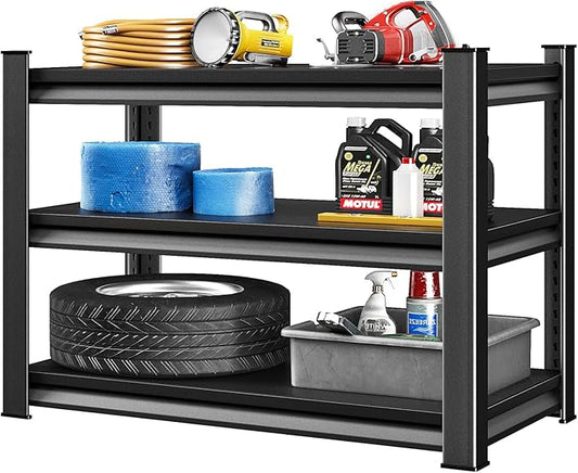 40" W Garage Shelving Heavy Duty, 1440LBS Loads Garage Storage Shelves Heavy Duty, 3-Tier Metal Shelving Units and Storage Racks, Industrial Utility Shelf,40" Wx18 Dx36 H, Black