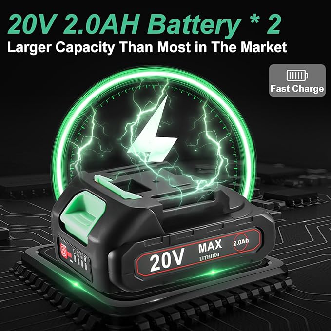 ShieldPro 20V Cordless Ratchet Wrench Set - 3/8" Electric Power Ratchet Kit with 400RPM, LED Work Light, and 2 Batteries, Fast Charger, Sockets, Adapters and Extension Bars (Green)