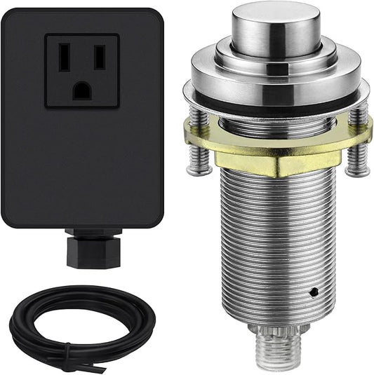 SinkTop Air Switch Kit (Long Full Brass Button) for Garbage Disposal, Cordless Brushed Nickel