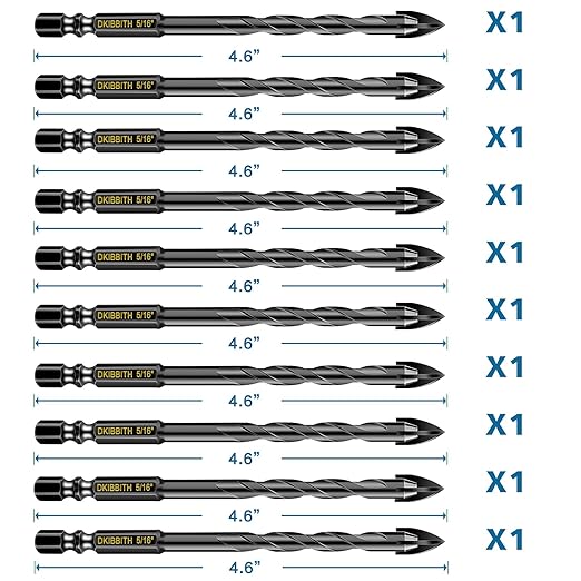 10 Pcs 5/16" Masonry Concrete Drill Bit Set for Tile Brick Glass Plastic Wood, Cross Tungsten Carbide Tip, Hex Shank, Work with Ceramic Porcelain Tile Wall Mirror Paver, 5/16 Inch Drill Bits, 8mm