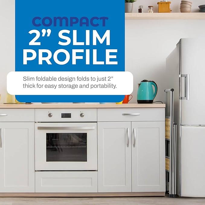 Step Ladder 2 Step Folding, Decorative - Beautiful Bamboo & Silver Aluminum, Ultra Slim Profile, Anti Slip Steps, Sturdy-Portable for Home, Office, Kitchen, Photography Use,by SORFEY