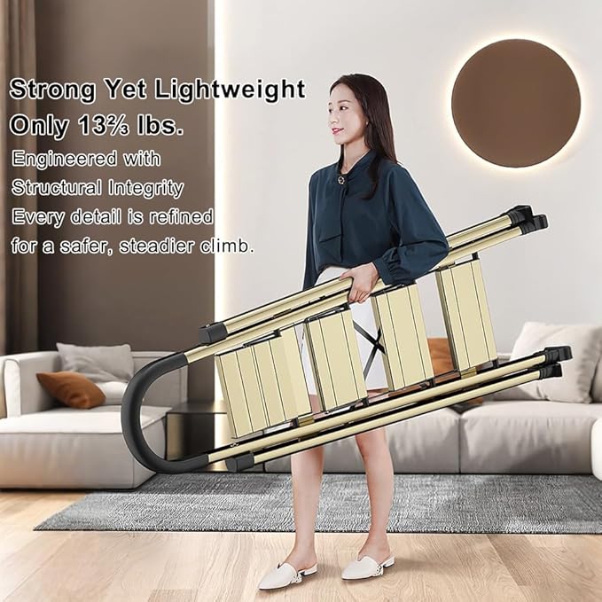 4 Step Ladder, Folding Aluminum Alloy Step Stool with Wide Anti-Slip Pedal for Adults, Champagne Gold 4 Tiers Stool with 330lbs Load Capacity for Home Kitchen Closet Garage Office