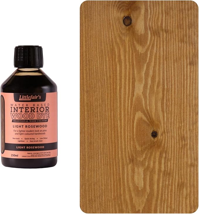 Littlefair's Wood Stain Water Based - 8.5oz/250ml - Indoor Furniture Stain Light & Dark Finishes - Special Non Toxic & Eco Friendly Formula - Wood Stain for Crafts - Color: Light Rosewood