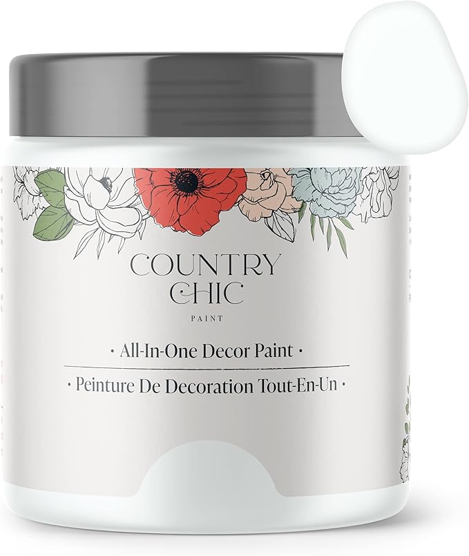 Country Chic All-in-One Chalk Paint for Furniture, Cabinets, Home Decor, Eco-Friendly, Matte Finish, Built-In Primer & Top Coat for Wood, Metal - Simplicity (White) - 4 oz (118 ml)